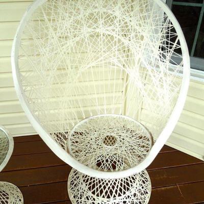 Lot 24: Two White Metal Peacock Patio Chairs Set