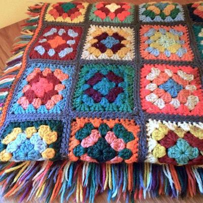 Lot 199: Three Vintage Handmade Wool Granny Square Afghans