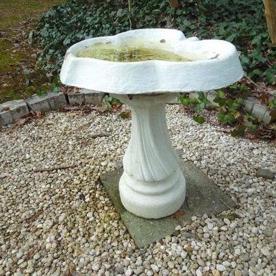 Lot 22: Painted Concrete Leaf Shape Pedestal Bird Bath