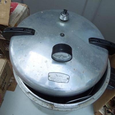 Lot 66: Sears Pressure Cooker with Vintage Ball Jars and Lids in Boxes
