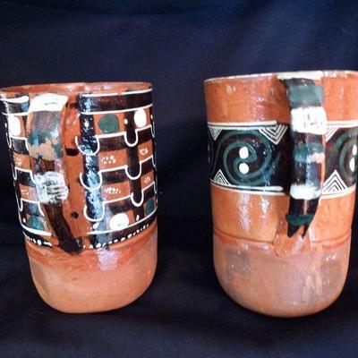 Lot Lot 145: Folk Art Paper Mache Bowl and Ladle and Clay Mugs 