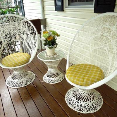 Lot 24: Two White Metal Peacock Patio Chairs Set