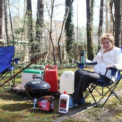 Lot 18: Two Captain Chairs, Cooler, Coleman Lantern, Weber Hibachi Grill et al