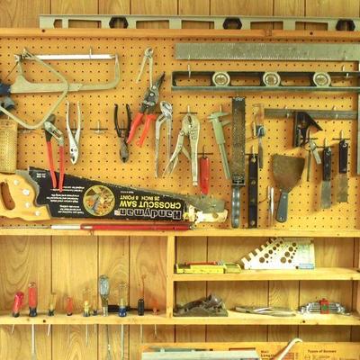 Lot 213: Wall of Vintage Hand Tools #1 with Peg Board