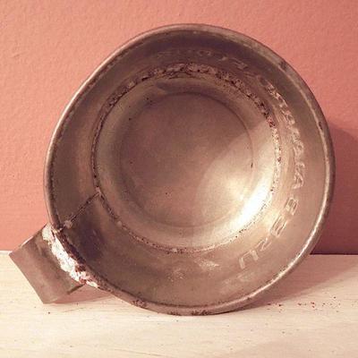 Lot 86: Antique Sap Bucket, Flour Measuring Cup, American Gothic Wall Art