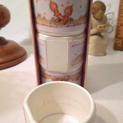 Lot 140: Hurricane Candle Sticks, Willow Tree Angel, Betsy Clark Napkin Rings