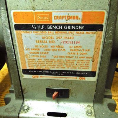 Lot 221: Craftsman 1/2 HP Grinder on Portable Bench