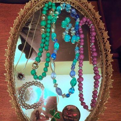 Lot 205: Three Jewelry Boxes, Mirror Tray, Lamp and Vintage Jewelery