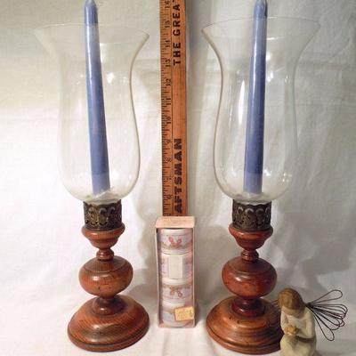 Lot 140: Hurricane Candle Sticks, Willow Tree Angel, Betsy Clark Napkin Rings