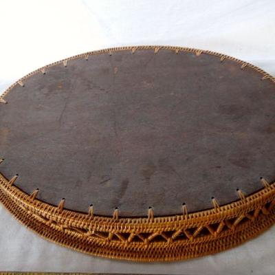 Lot 63: Moroccan Amber Glass Decanter with Iron Stand and Grass Serving Tray