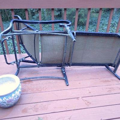 Lot 141: Adjustable Patio Lounge Chair and Asian Planter