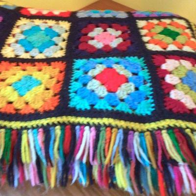 Lot 199: Three Vintage Handmade Wool Granny Square Afghans