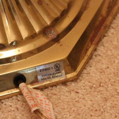 Lot 119: Brass and Glass Shelf Floor Lamp Pleated Shade