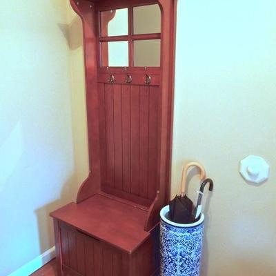Lot 165: Hall Tree Bench and Ceramic Umbrella Stand
