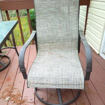 Lot 142: Patio Table, Chairs, Cushions, Storage Bin and Umbrella
