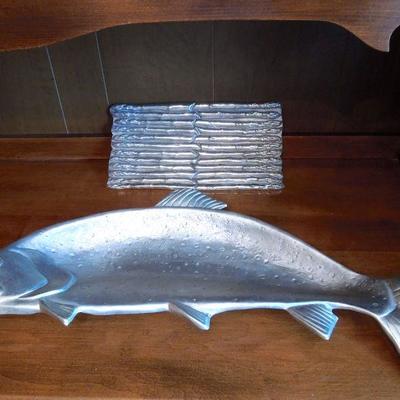 Lot 152: Salmon and Asparagus Pewter Serving Trays