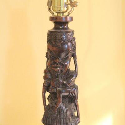 Lot 116: Hollywood Regency Rectangular Mirror and African Lamp