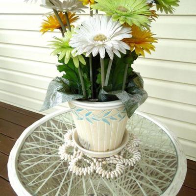 Lot 24: Two White Metal Peacock Patio Chairs Set