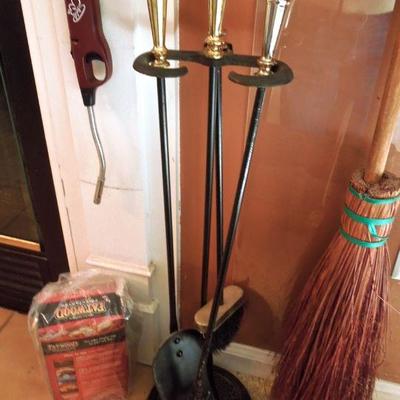 Lot 158: Fireplace Tools, Bellows and Log Carrier