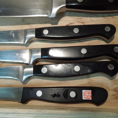 Lot 181: Mixed Knives, Wood Block, Electric Sharpener and Thermometer Fork