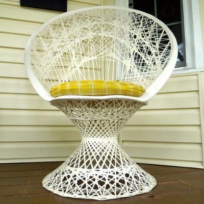 Lot 24: Two White Metal Peacock Patio Chairs Set
