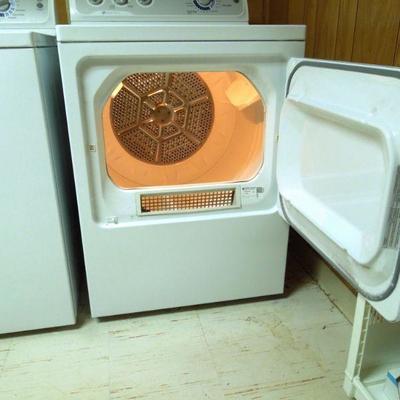 Lot 67: G.E. Washer and Dryer and Laundry Storage Cart