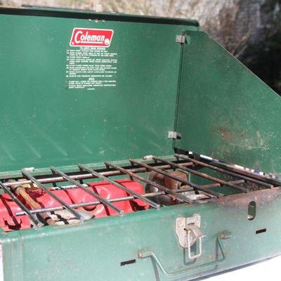 Lot 16: Vintage Coleman Gas 2 Burner Camp Stove and Beverage 