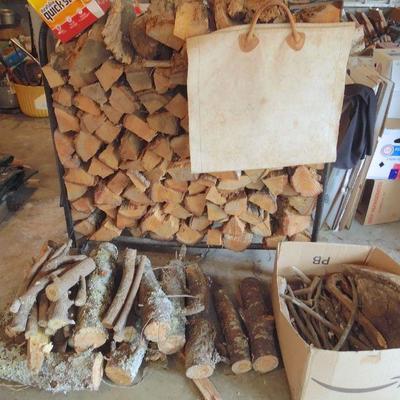 Lot 52: Stack of Wood, Log Rack and Wood Carrier
