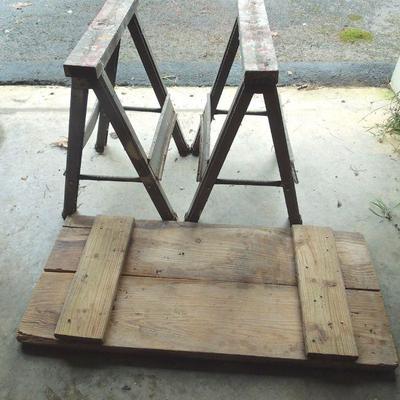 Lot 50: TOKHEIM  Hand Operated VACUUM TRANSFER PUMP, Saw Horses et al