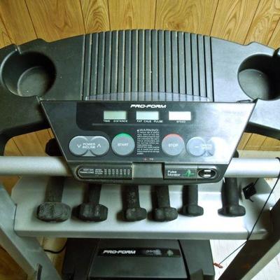Lot 208: PRO-FORM 350S Cross Trainer Treadmill w Weights and TV Wall Mount 
