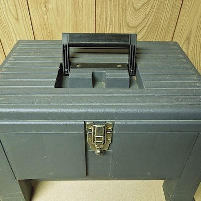 Lot 231: Stack-On Tool Bench, Vintage Metal Box and Nails