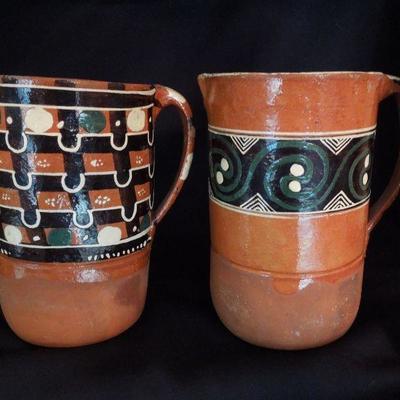 Lot Lot 145: Folk Art Paper Mache Bowl and Ladle and Clay Mugs 