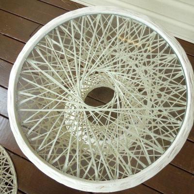 Lot 24: Two White Metal Peacock Patio Chairs Set