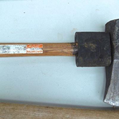 Lot 51: Two Wood Handled Vintage Axes and Sledge Hammer