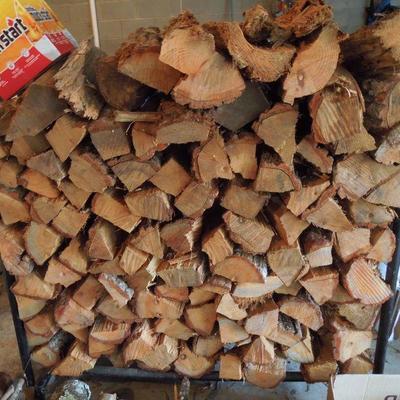Lot 52: Stack of Wood, Log Rack and Wood Carrier