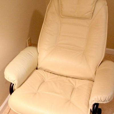 Lot 117: Danish Modern Repro Reclining Leather Lounge Chair and Ottoman