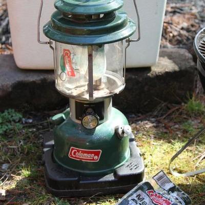 Lot 18: Two Captain Chairs, Cooler, Coleman Lantern, Weber Hibachi Grill et al