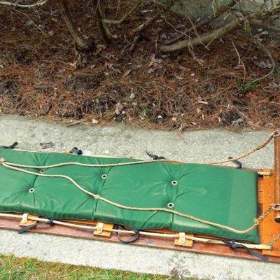 Lot 47: 6 ft All Wood Toboggan Sled with Pads