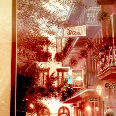 Lot 72: New Orleans Cafe Print, Brass Weather Station and Ceramic Pineapple