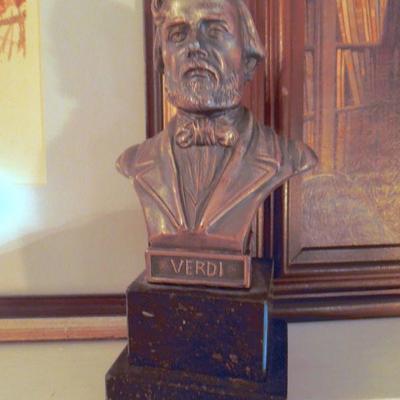 Lot 71: Signed Cecile Ryden Johnson Watercolor, Verdi Bust and The Bookworm 