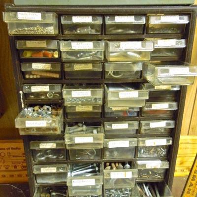 Lot 216: Mega Screws and Hardware in Storage Drawer Cabinets