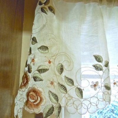 Lot 132: Three Embroidered Kitchen Window Drape Panels and Valance