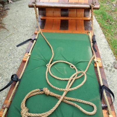 Lot 47: 6 ft All Wood Toboggan Sled with Pads