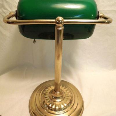Lot 135: Brass Bookends, Frankoma Vase, Bankers Lamp et al 