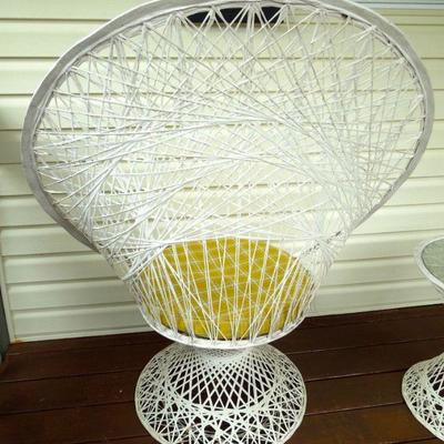 Lot 24: Two White Metal Peacock Patio Chairs Set