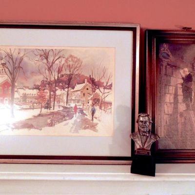 Lot 71: Signed Cecile Ryden Johnson Watercolor, Verdi Bust and The Bookworm 