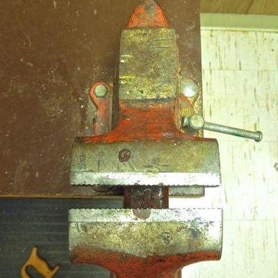 Lot 217: 72" x 34" x 29" Solid Wood Workbench Mounted Vise Grip and Power Outlet