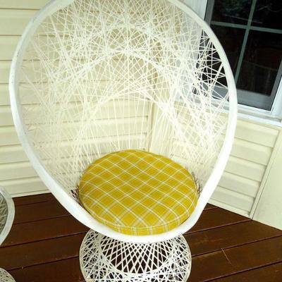 Lot 24: Two White Metal Peacock Patio Chairs Set