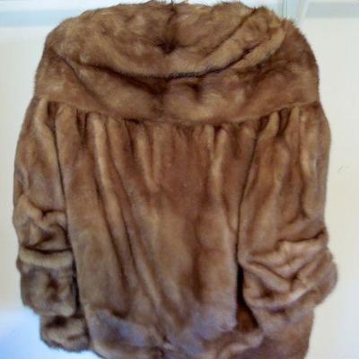 Lot 187: 60's Mink Stole, Hat, Faux Lamb Jacket and Satin Hanging Bag
