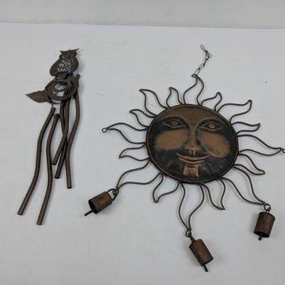 Wind Chimes, Bronze Color, Sun Wind Chime & Owl WInd Chime